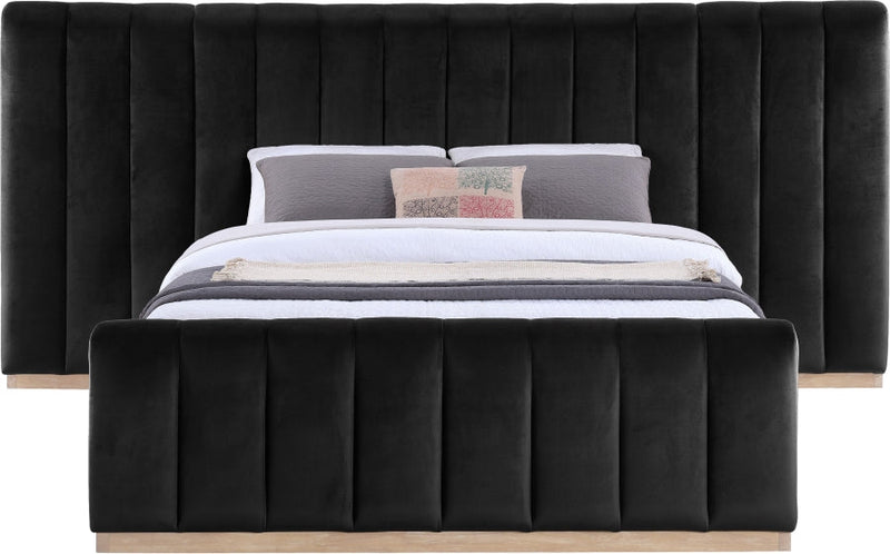 Amara Velvet Upholstered Queen Bed in Black - AmaraBlack-Q117