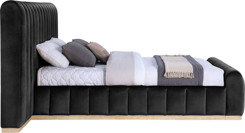 Amara Velvet Upholstered Queen Bed in Black - AmaraBlack-Q117