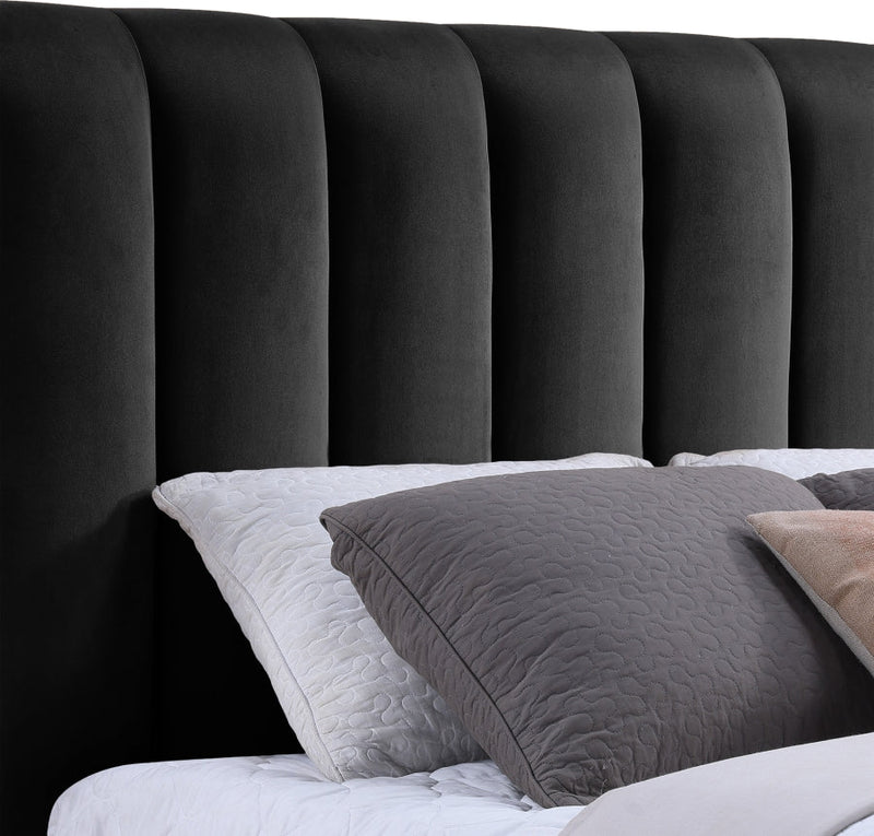 Amara Velvet Upholstered Queen Bed in Black - AmaraBlack-Q117