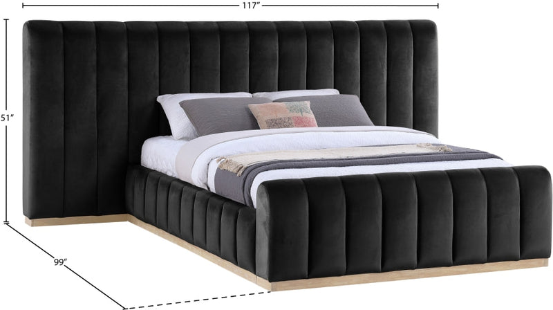 Amara Velvet Upholstered Queen Bed in Black - AmaraBlack-Q117