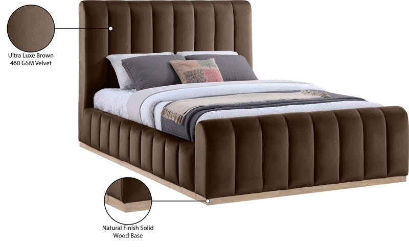 Amara Velvet Upholstered Queen Bed in Brown - AmaraBrown-Q