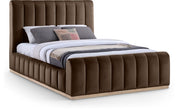 Amara Velvet Upholstered Queen Bed in Brown - AmaraBrown-Q