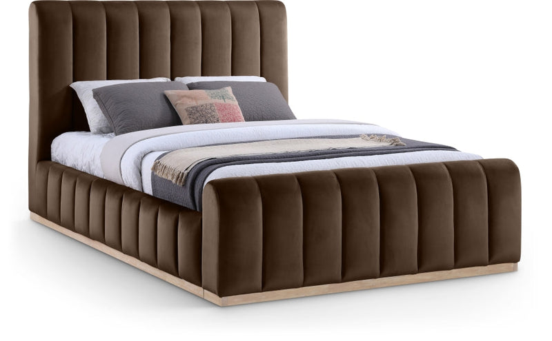 Amara Velvet Upholstered Queen Bed in Brown - AmaraBrown-Q