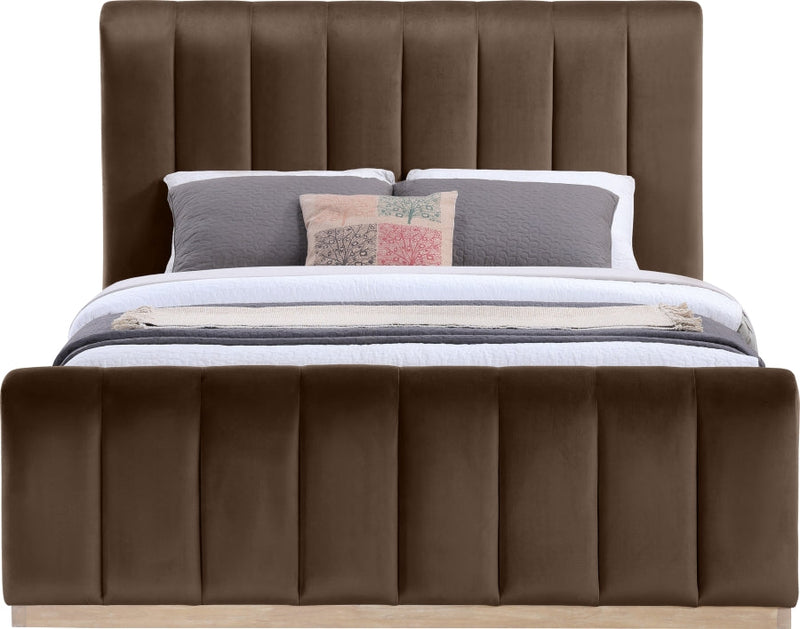 Amara Velvet Upholstered Queen Bed in Brown - AmaraBrown-Q