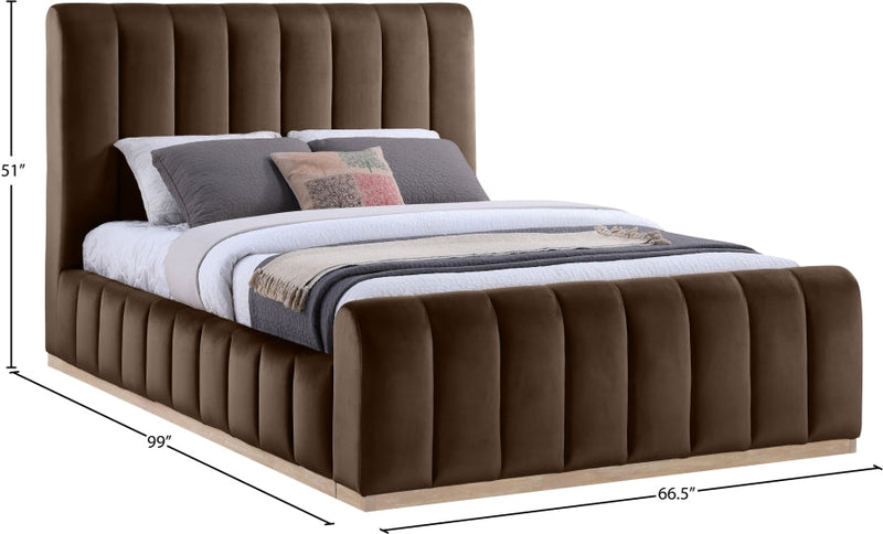 Amara Velvet Upholstered Queen Bed in Brown - AmaraBrown-Q