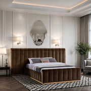 Amara Velvet Upholstered Queen Bed in Brown - AmaraBrown-Q117
