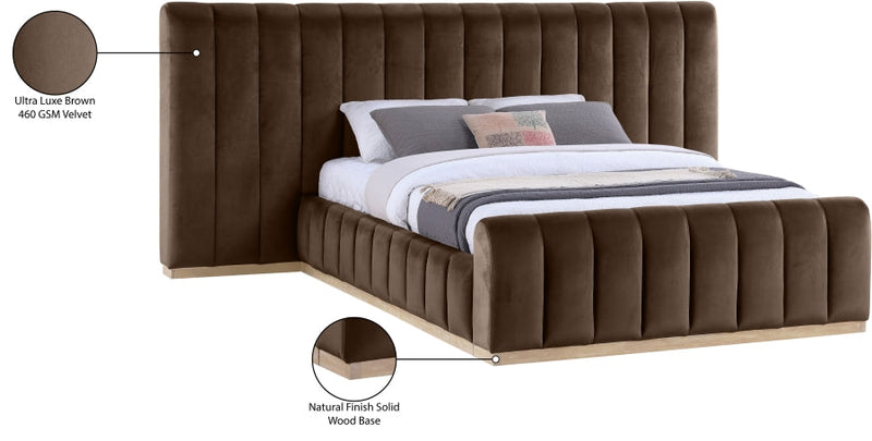 Amara Velvet Upholstered Queen Bed in Brown - AmaraBrown-Q117