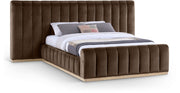 Amara Velvet Upholstered Queen Bed in Brown - AmaraBrown-Q117