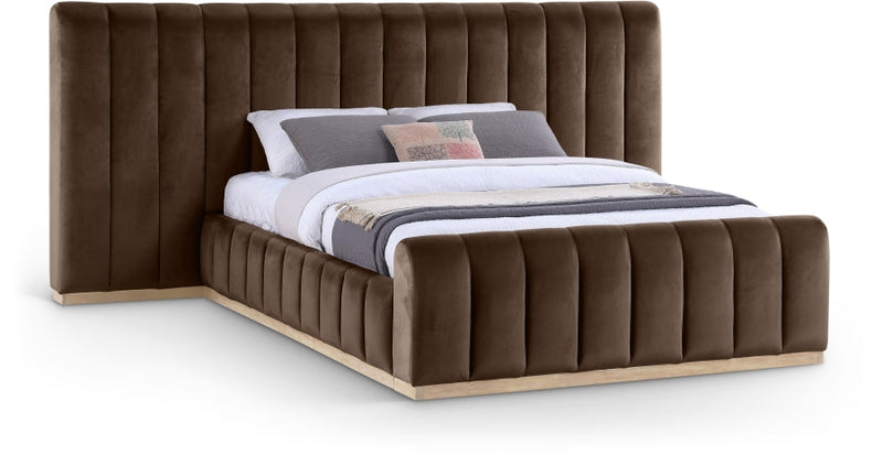 Amara Velvet Upholstered Queen Bed in Brown - AmaraBrown-Q117