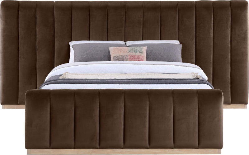 Amara Velvet Upholstered Queen Bed in Brown - AmaraBrown-Q117