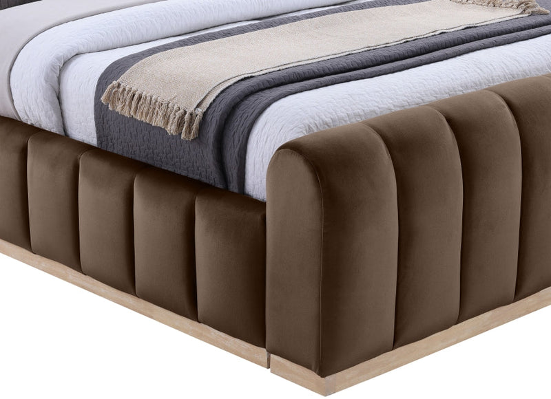 Amara Velvet Upholstered Queen Bed in Brown - AmaraBrown-Q117
