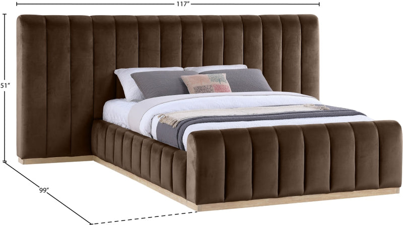 Amara Velvet Upholstered Queen Bed in Brown - AmaraBrown-Q117