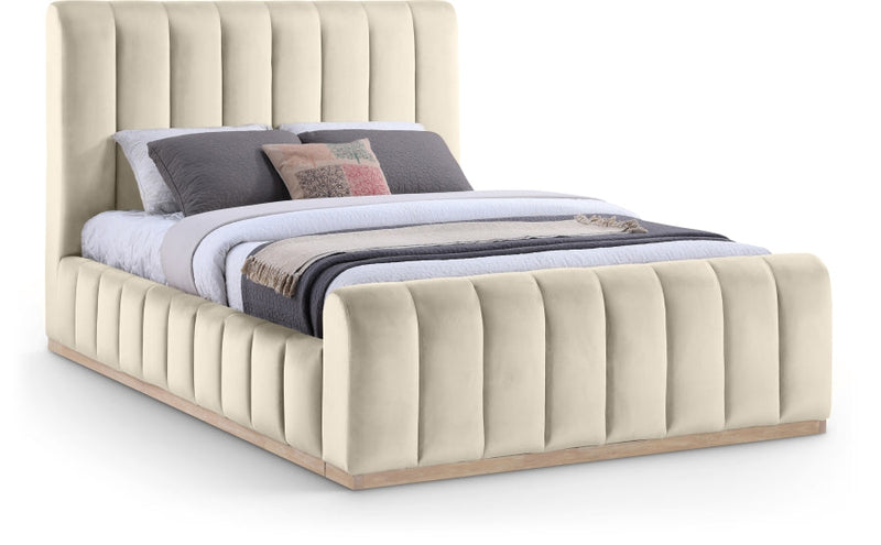 Amara Velvet Upholstered Queen Bed in Cream - AmaraCream-Q