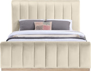 Amara Velvet Upholstered Queen Bed in Cream - AmaraCream-Q