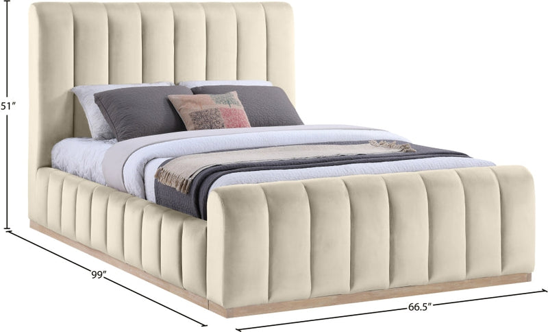 Amara Velvet Upholstered Queen Bed in Cream - AmaraCream-Q
