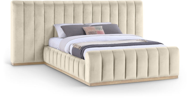 Amara Velvet Upholstered Queen Bed in Cream - AmaraCream-Q117