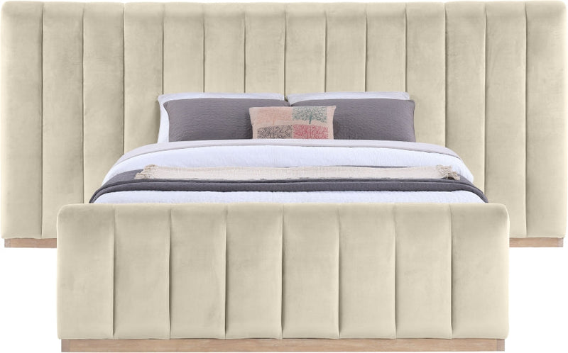 Amara Velvet Upholstered Queen Bed in Cream - AmaraCream-Q117