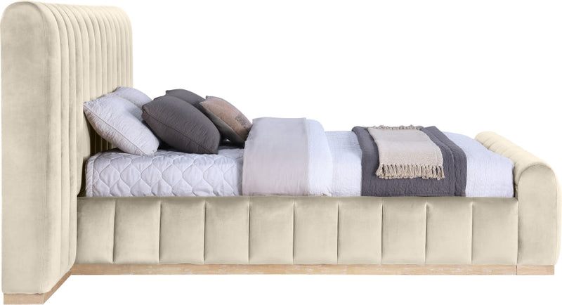 Amara Velvet Upholstered Queen Bed in Cream - AmaraCream-Q117