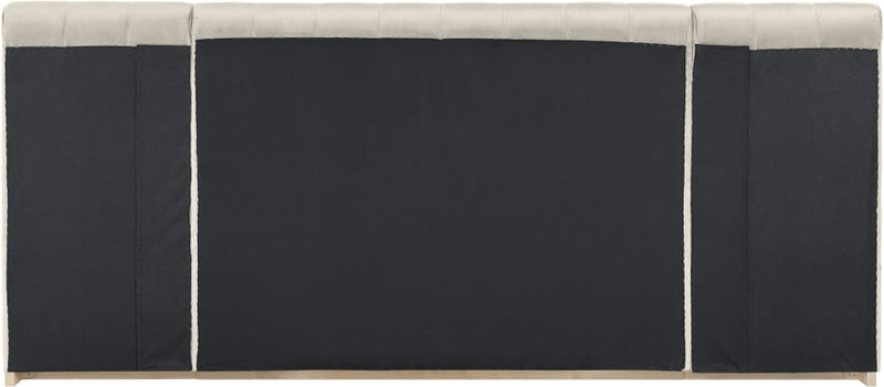 Amara Velvet Upholstered Queen Bed in Cream - AmaraCream-Q117