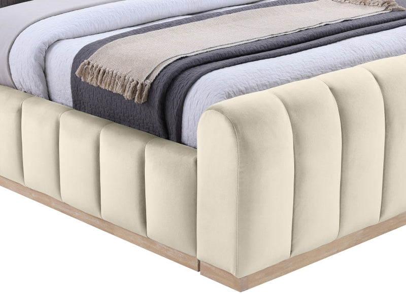 Amara Velvet Upholstered Queen Bed in Cream - AmaraCream-Q117