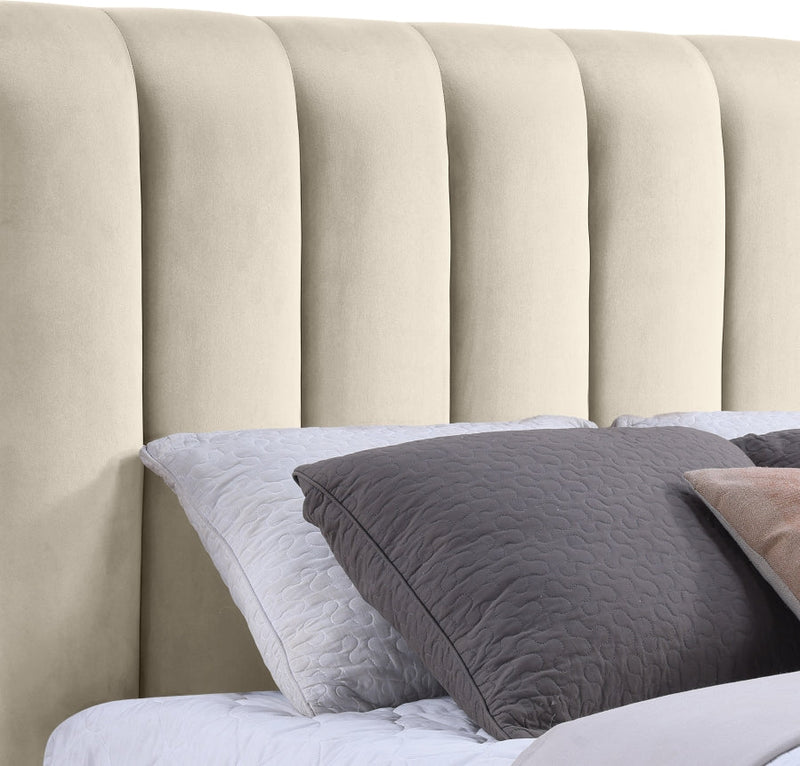 Amara Velvet Upholstered Queen Bed in Cream - AmaraCream-Q117