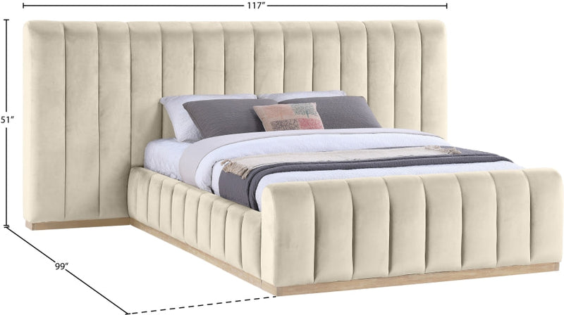 Amara Velvet Upholstered Queen Bed in Cream - AmaraCream-Q117