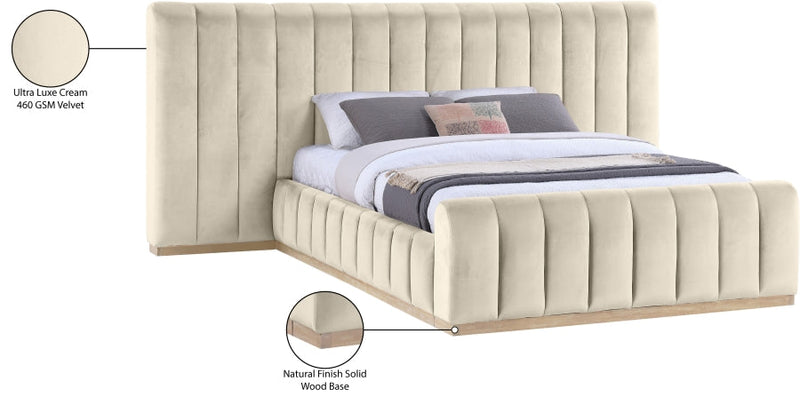 Amara Velvet Upholstered Queen Bed in Cream - AmaraCream-Q117