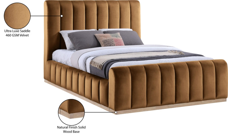 Amara Velvet Upholstered Queen Bed in Saddle - AmaraSaddle-Q