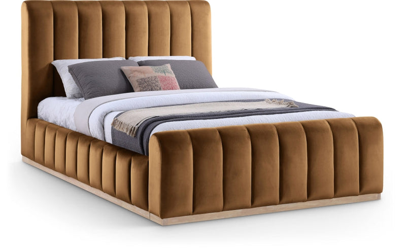 Amara Velvet Upholstered Queen Bed in Saddle - AmaraSaddle-Q