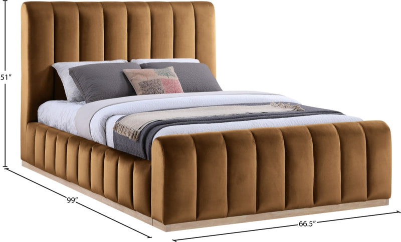 Amara Velvet Upholstered Queen Bed in Saddle - AmaraSaddle-Q
