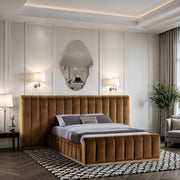 Amara Velvet Upholstered Queen Bed in Saddle - AmaraSaddle-Q117