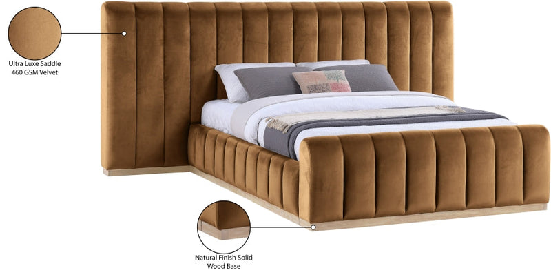 Amara Velvet Upholstered Queen Bed in Saddle - AmaraSaddle-Q117