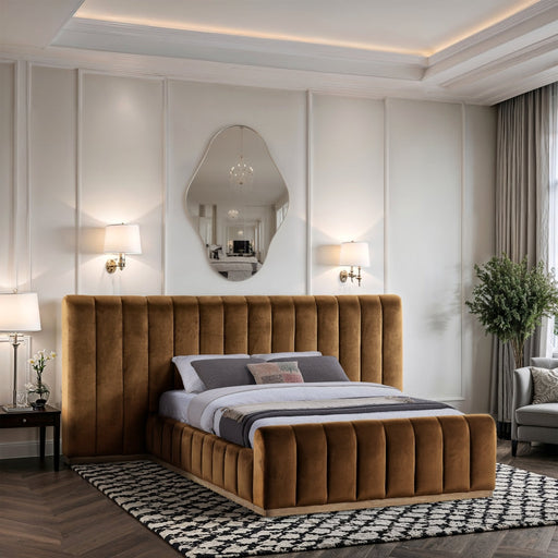 Amara Velvet Upholstered Queen Bed in Saddle - AmaraSaddle-Q117