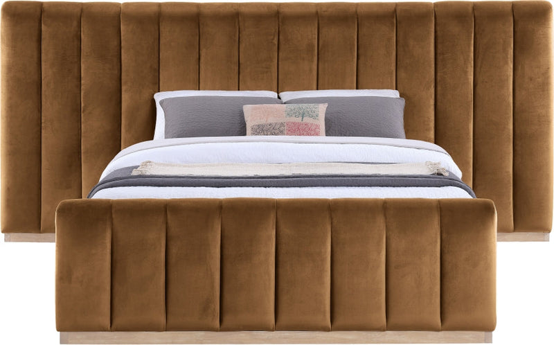Amara Velvet Upholstered Queen Bed in Saddle - AmaraSaddle-Q117