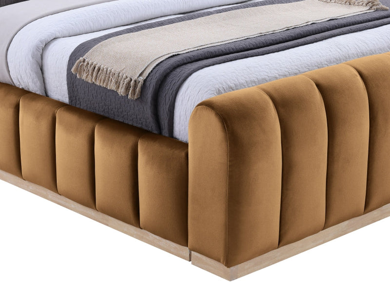 Amara Velvet Upholstered Queen Bed in Saddle - AmaraSaddle-Q117