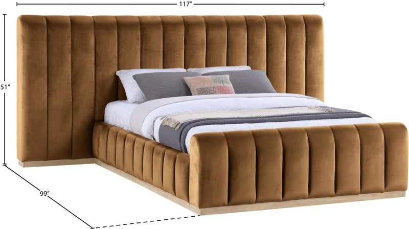 Amara Velvet Upholstered Queen Bed in Saddle - AmaraSaddle-Q117