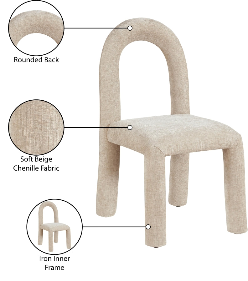Amari Chenille Fabric Upholstered Dining Chair in Beige, Set of 2 - 11061Beige-C
