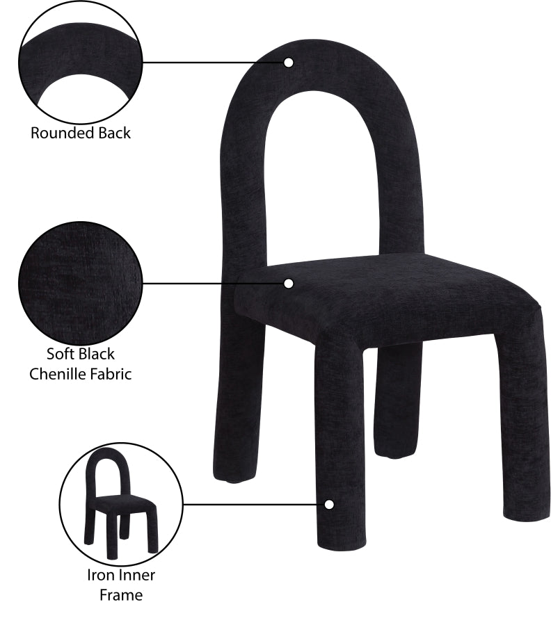 Amari Chenille Fabric Upholstered Dining Chair in Black, Set of 2 - 11061Black-C