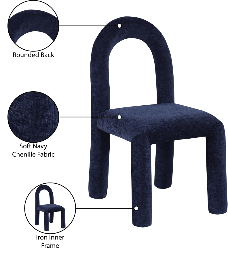 Amari Chenille Fabric Upholstered Dining Chair in Blue, Set of 2 - 11061Navy-C