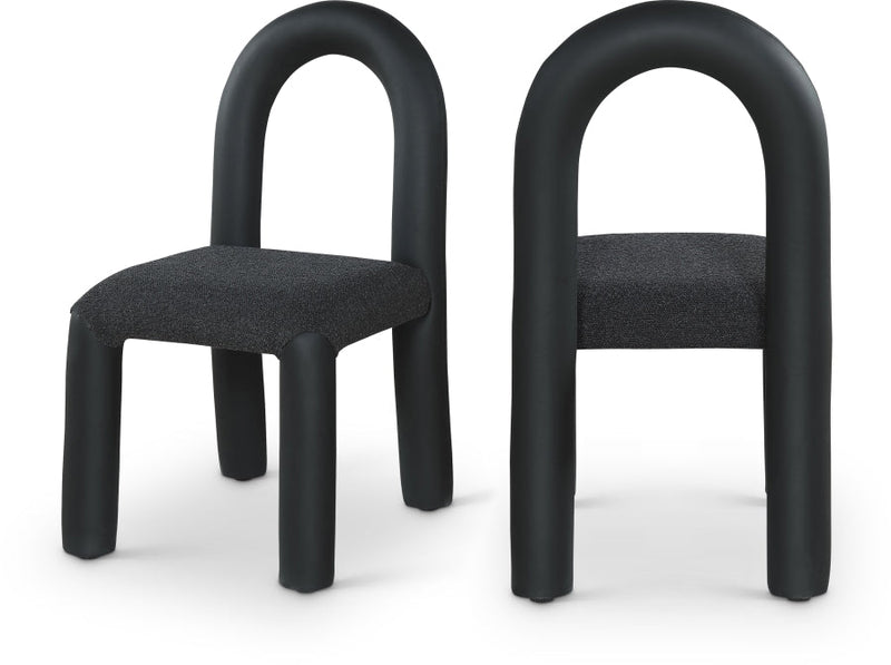 Amari Vegan Leather and Boucle Fabric Upholstered Dining Chair in Black, Set of 2 - 11065Black-C