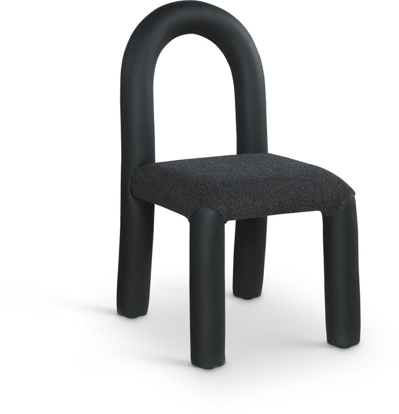 Amari Vegan Leather and Boucle Fabric Upholstered Dining Chair in Black, Set of 2 - 11065Black-C