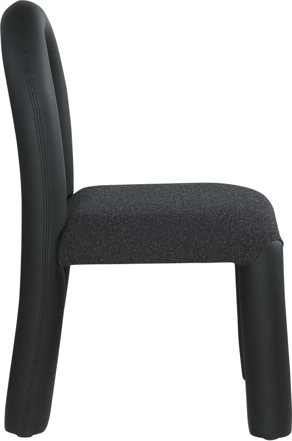 Amari Vegan Leather and Boucle Fabric Upholstered Dining Chair in Black, Set of 2 - 11065Black-C