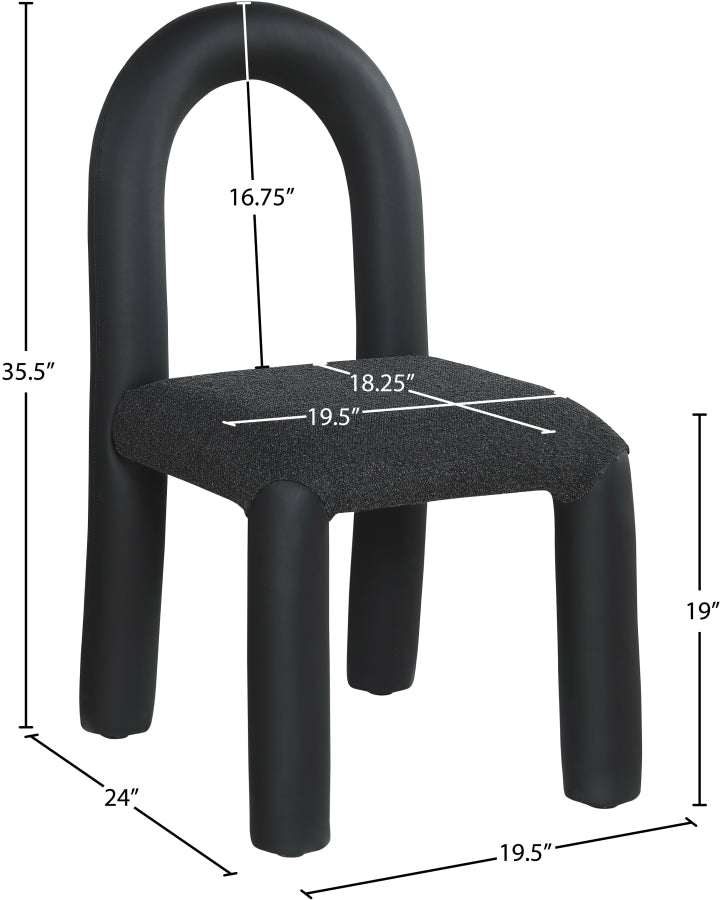 Amari Vegan Leather and Boucle Fabric Upholstered Dining Chair in Black, Set of 2 - 11065Black-C