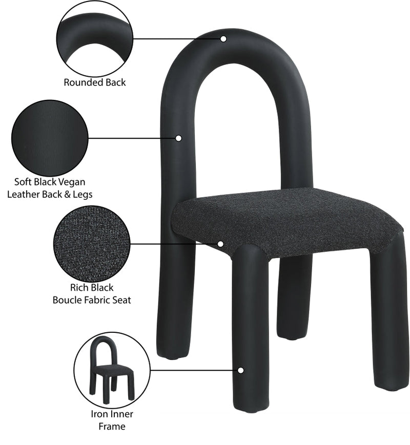 Amari Vegan Leather and Boucle Fabric Upholstered Dining Chair in Black, Set of 2 - 11065Black-C