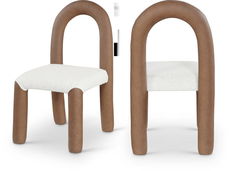 Amari Vegan Leather and Boucle Fabric Upholstered Dining Chair in Brown, Set of 2 - 11065Brown-C