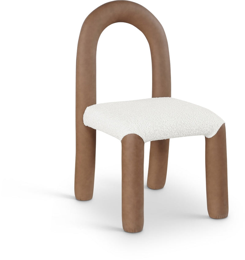 Amari Vegan Leather and Boucle Fabric Upholstered Dining Chair in Brown, Set of 2 - 11065Brown-C