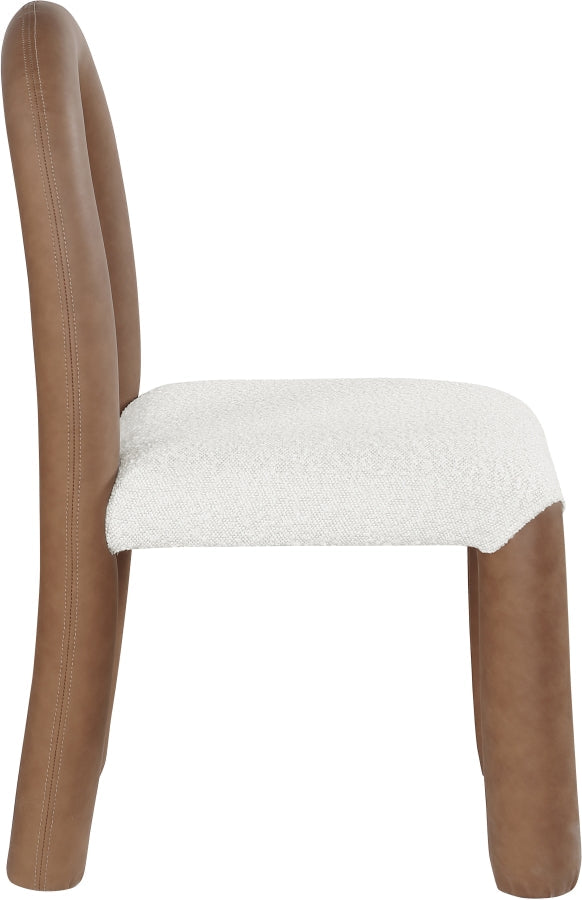 Amari Vegan Leather and Boucle Fabric Upholstered Dining Chair in Brown, Set of 2 - 11065Brown-C