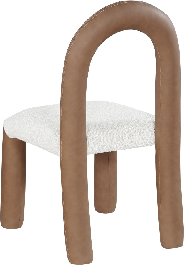 Amari Vegan Leather and Boucle Fabric Upholstered Dining Chair in Brown, Set of 2 - 11065Brown-C