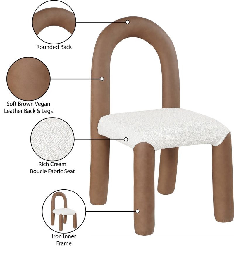 Amari Vegan Leather and Boucle Fabric Upholstered Dining Chair in Brown, Set of 2 - 11065Brown-C