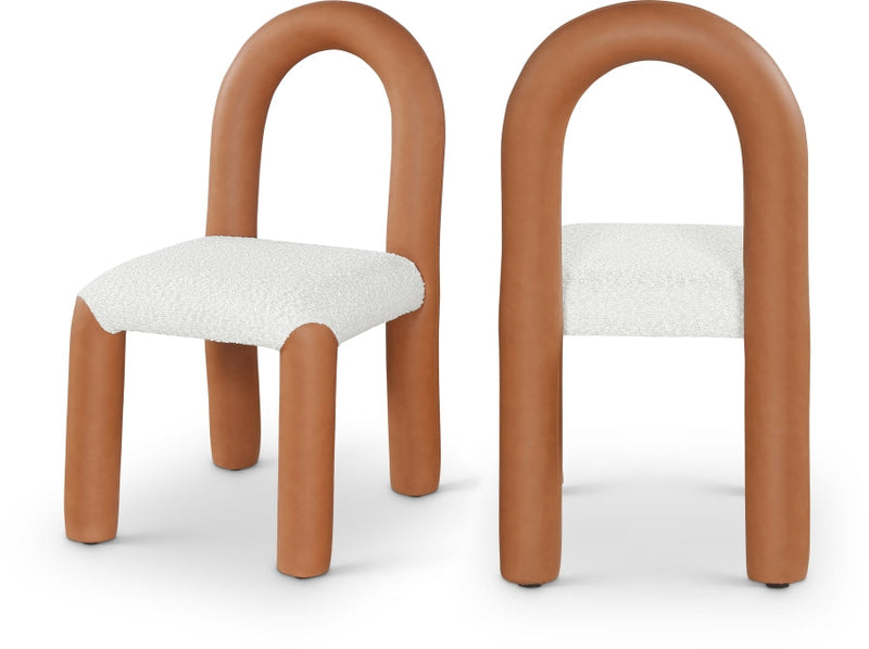 Amari Vegan Leather and Boucle Fabric Upholstered Dining Chair in Cognac, Set of 2 - 11065Cognac-C